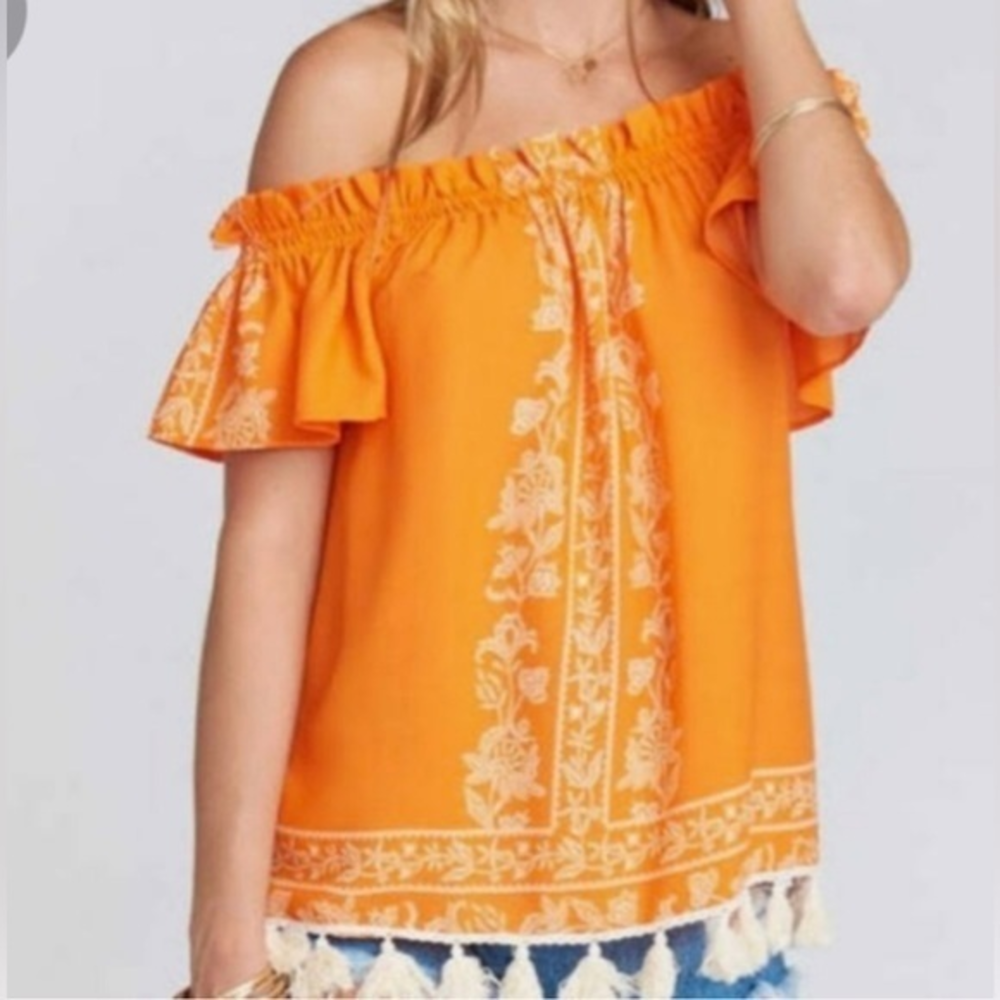Show Me Your MuMu Orange White Woodstock Tassel Tunic Printedâ Top Size Med